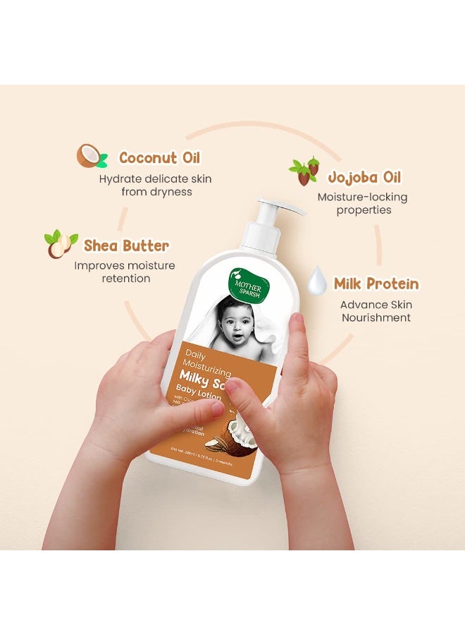 Mother Sparsh Milky Baby Lotion (200ml) & Milky Baby Wash (200ml) for Daily Moisturizing | With Milk Protein & Coconut Oil - Image 2