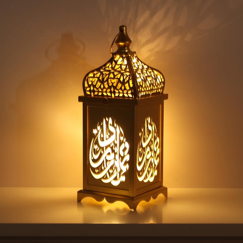 NEEDOMO Ramadan Decorations,14" LED Ramadan Lantern, Ramadan Decorations for Home, Vintage Gold Metal Candle Lantern with Lights, Remadan Decor for Table, Wall, Indoor Outdoor - Image 3