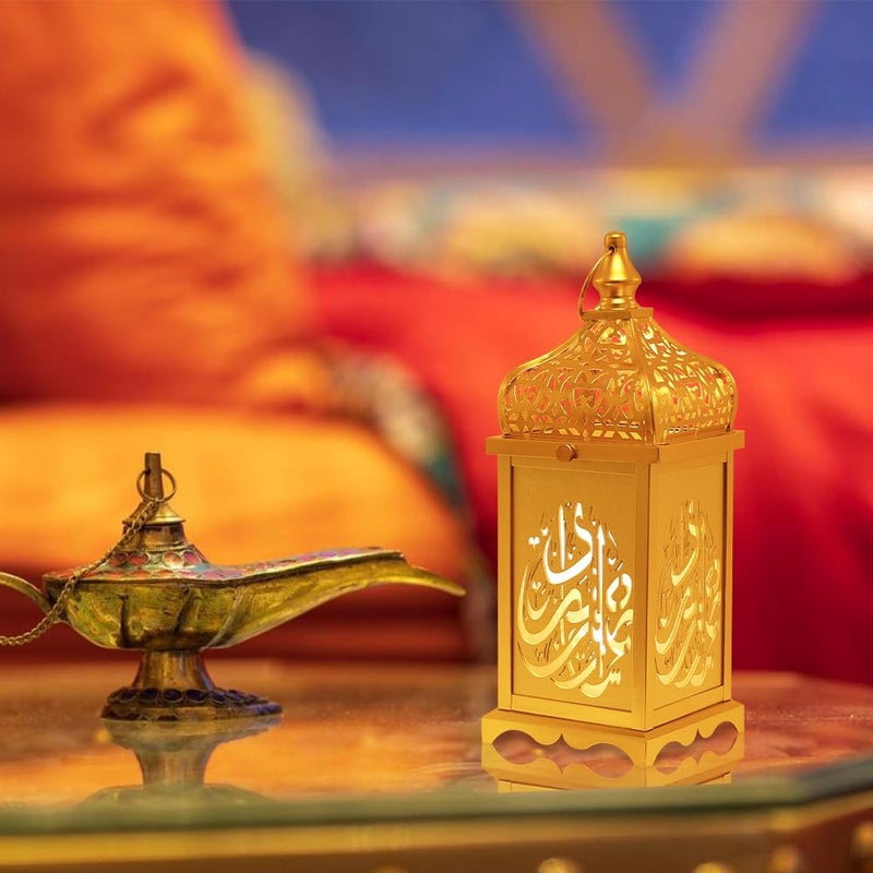 NEEDOMO Ramadan Decorations,14" LED Ramadan Lantern, Ramadan Decorations for Home, Vintage Gold Metal Candle Lantern with Lights, Remadan Decor for Table, Wall, Indoor Outdoor - Image 5