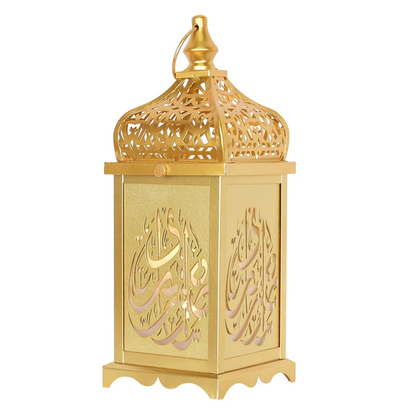 NEEDOMO Ramadan Decorations,14" LED Ramadan Lantern, Ramadan Decorations for Home, Vintage Gold Metal Candle Lantern with Lights, Remadan Decor for Table, Wall, Indoor Outdoor - Image 1