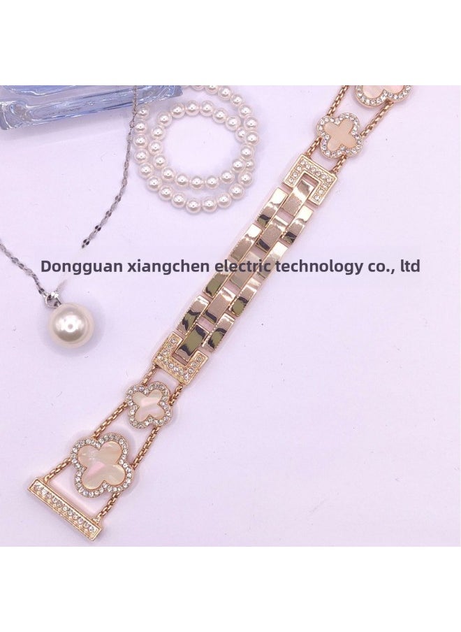 Generic - For AppleIWatch Watch Band Metal Four-leaf Clover Fine Diamond For SamsungFor XiaomiFor HuaweiGT3/GT2/Watch3-Color:Rose Gold (white Shell Surface)-Specifications:42/44/45/49MM - Image 1