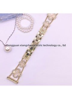 For AppleIWatch Watch Band Metal Four-leaf Clover Fine Diamond For SamsungFor XiaomiFor HuaweiGT3/GT2/Watch3-Color:Rose Gold (white Shell Surface)-Specifications:42/44/45/49MM