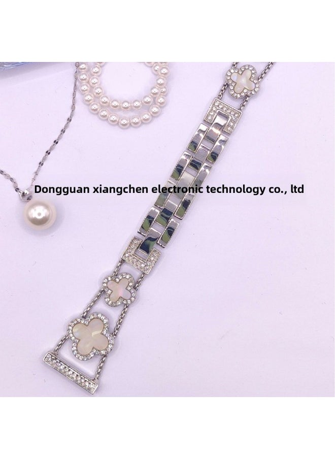 Generic - For AppleIWatch Watch Band Metal Four-leaf Clover Fine Diamond For SamsungFor XiaomiFor HuaweiGT3/GT2/Watch3-Color:Rose Gold (white Shell Surface)-Specifications:42/44/45/49MM - Image 1