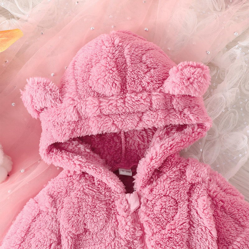 Mieeyali Newborn Baby Girl Warm Clothes Heart Hoodie Romper Ear Zipper Jumpsuit Girls Valentines Day Outfit Fall Winter (Red Heart, 0-3 Months) - Image 4