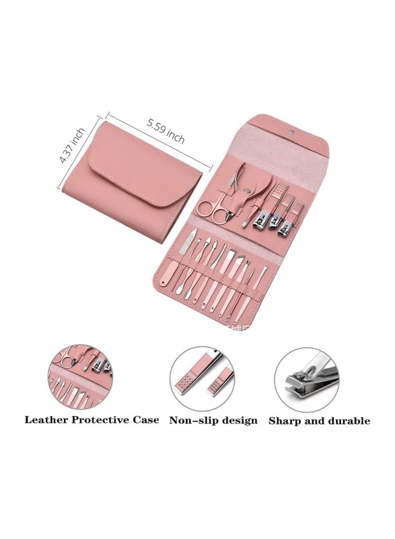 ORiTi Manicure Set, Professional Stainless Steel Pedicure Nail Clipper Tools Kit with PU Leather Folding Case，Women Men Nail Scissors Nail Cutter Set，16 In 1 Travel Grooming Care Tool Kits - Image 1