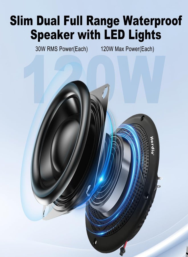 Herdio 6.5 Inch 240W Waterproof Marine Speakers - 2 Way Weather Resistant with LED Lights, and Low Profile Slim Style for Ooutdoor Boat，RV（Black） - Image 3
