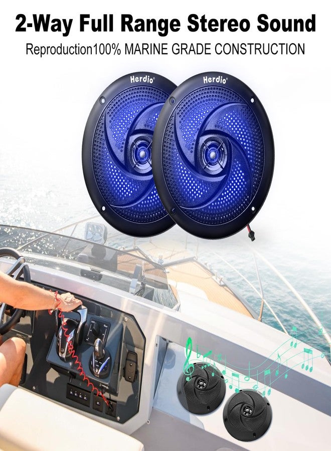 Herdio 6.5 Inch 240W Waterproof Marine Speakers - 2 Way Weather Resistant with LED Lights, and Low Profile Slim Style for Ooutdoor Boat，RV（Black） - Image 2