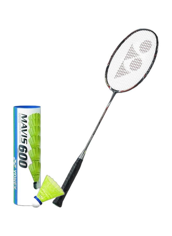 Yonex Nanoray 300 Grey Red 3UG4 + Mavis 600 Blue Cap Medium Badminton Shuttlecock 6 Pack, Yellow Pack  - Image 1