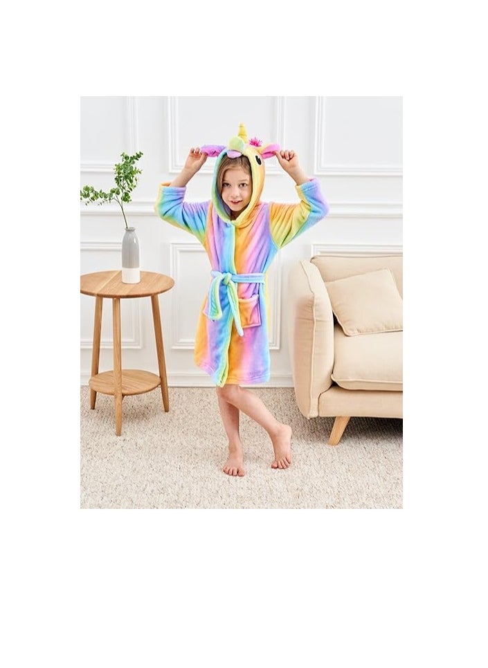 AIWANTO - Baby Girls Unicorn Design Bathrobes Hooded Nightgown Soft Fluffy Bathrobes Sleepwear For Baby Girls(120) - Image 1