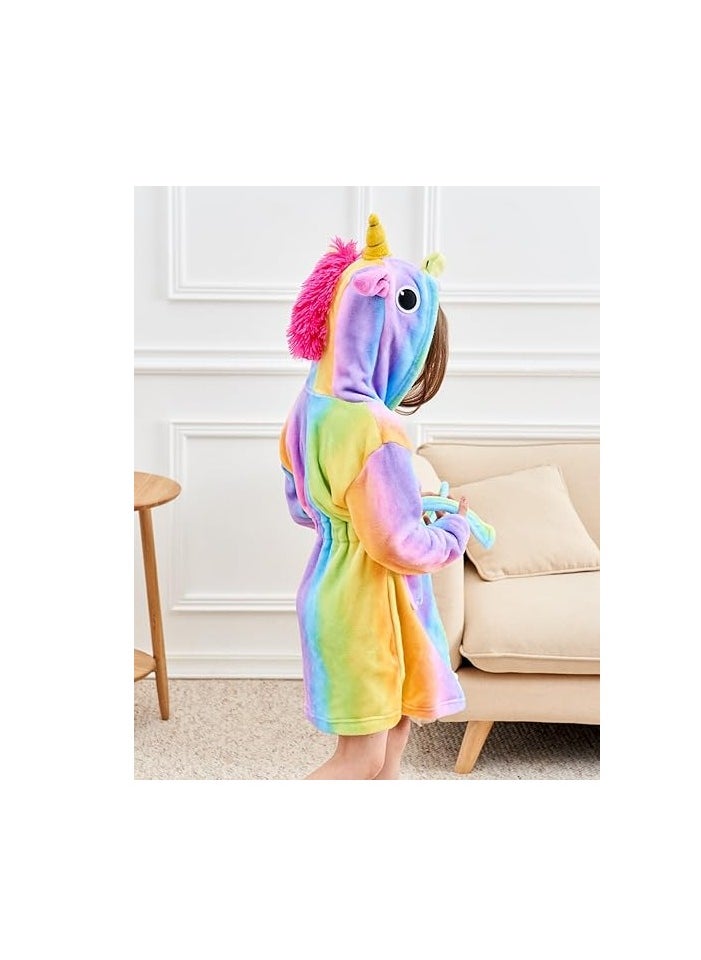 AIWANTO - Baby Girls Unicorn Design Bathrobes Hooded Nightgown Soft Fluffy Bathrobes Sleepwear For Baby Girls(120) - Image 1