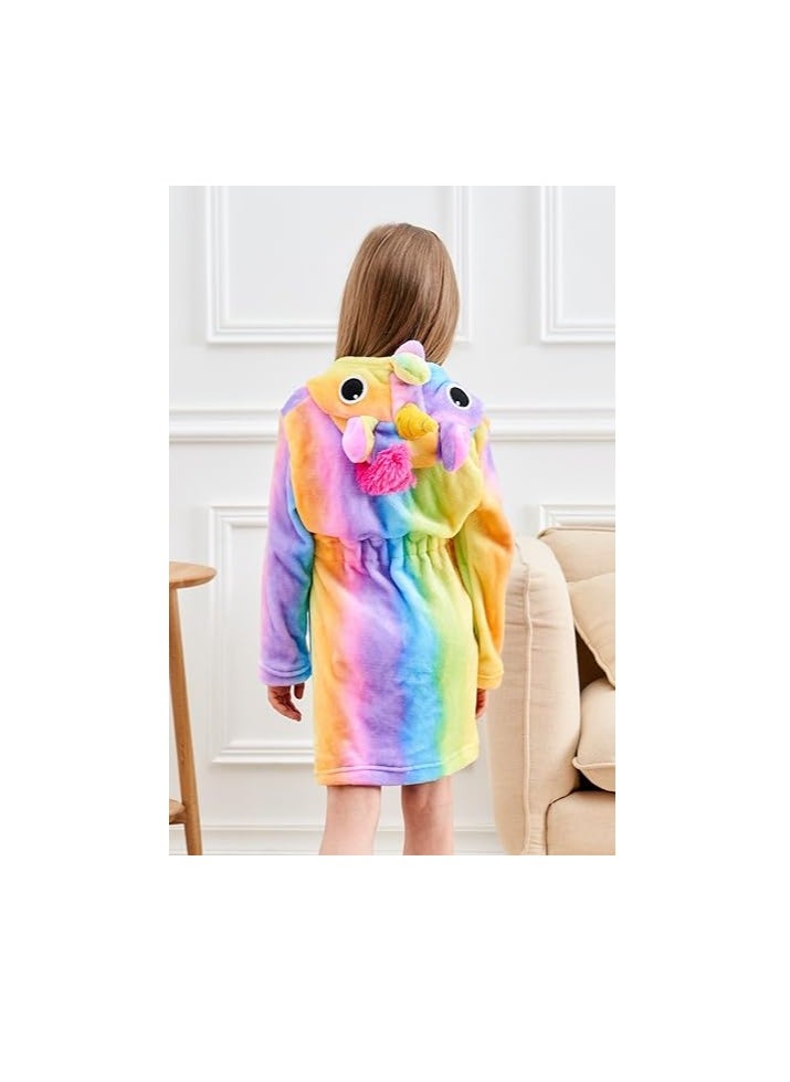 AIWANTO - Baby Girls Unicorn Design Bathrobes Hooded Nightgown Soft Fluffy Bathrobes Sleepwear For Baby Girls(120) - Image 1