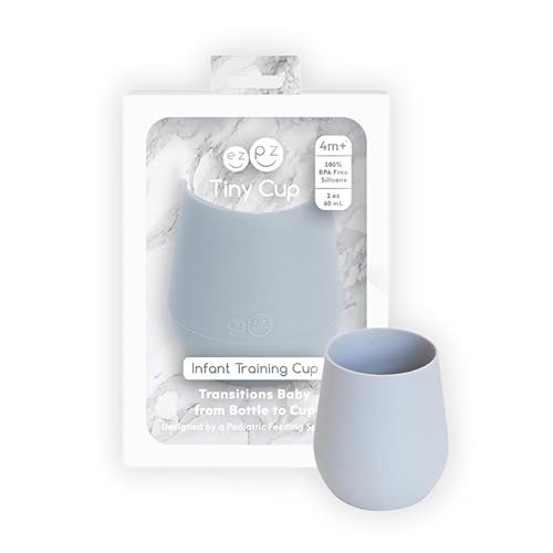ezpz Tiny Cup Pewter 4 months 100 Silicone Training Cup for Infants Designed by a Pediatric Feeding Specialist BabyLed Weaning Essentials Baby Gifts - Image 1