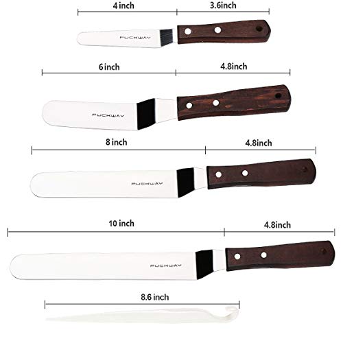 PUCKWAY 4 PCS Cake Decorating Icing Spatula set with 4, 6, 8 & 10 Inch Stainless Steel Blade, Wood Handle Frosting Spatulas and Cake Stripping Tool - Image 2