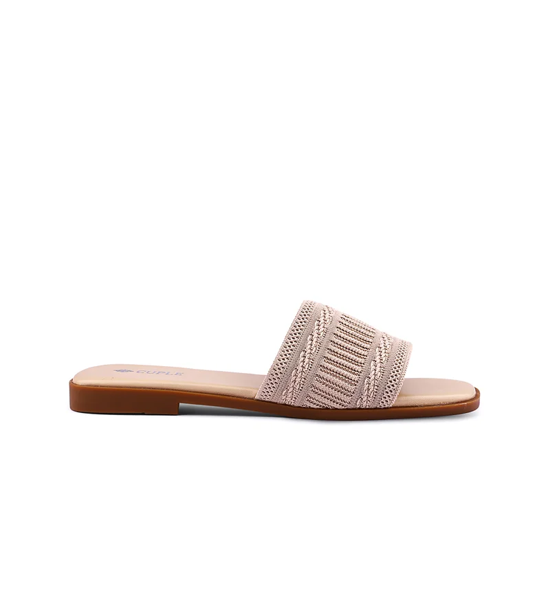 كابلي صنادل نسائية مسطحة بلون الخدود