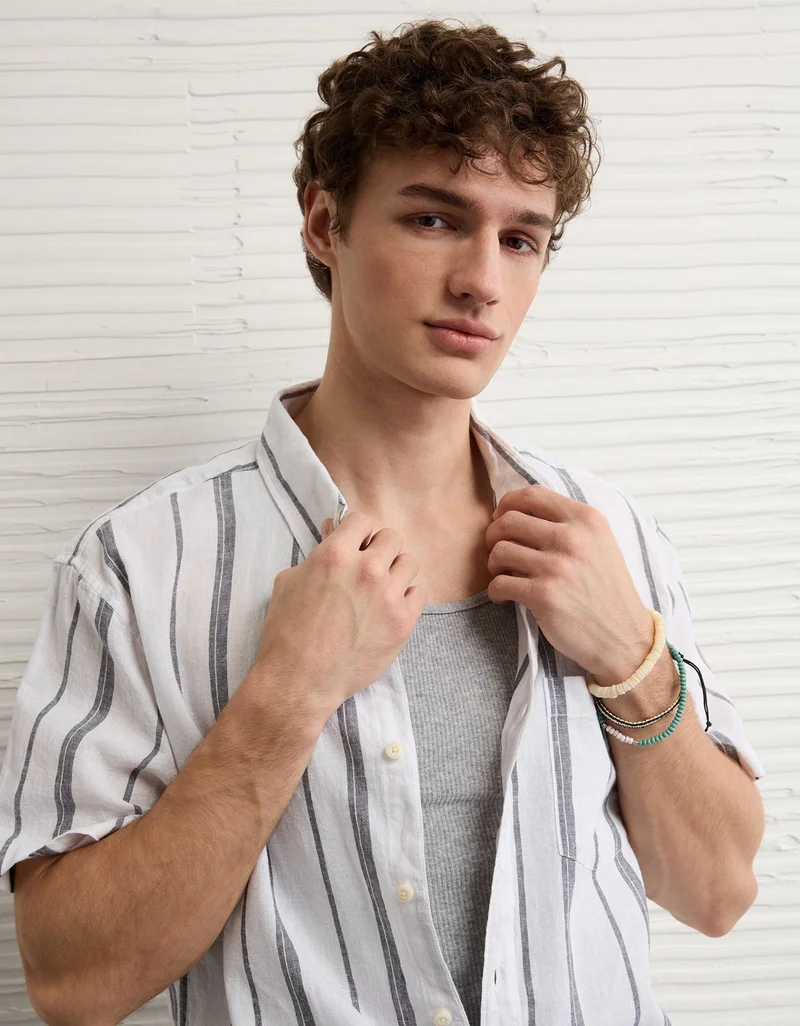 American Eagle  AE Standard Fit Linen-Blend Button-Up Shirt for Men | Best Price UAE