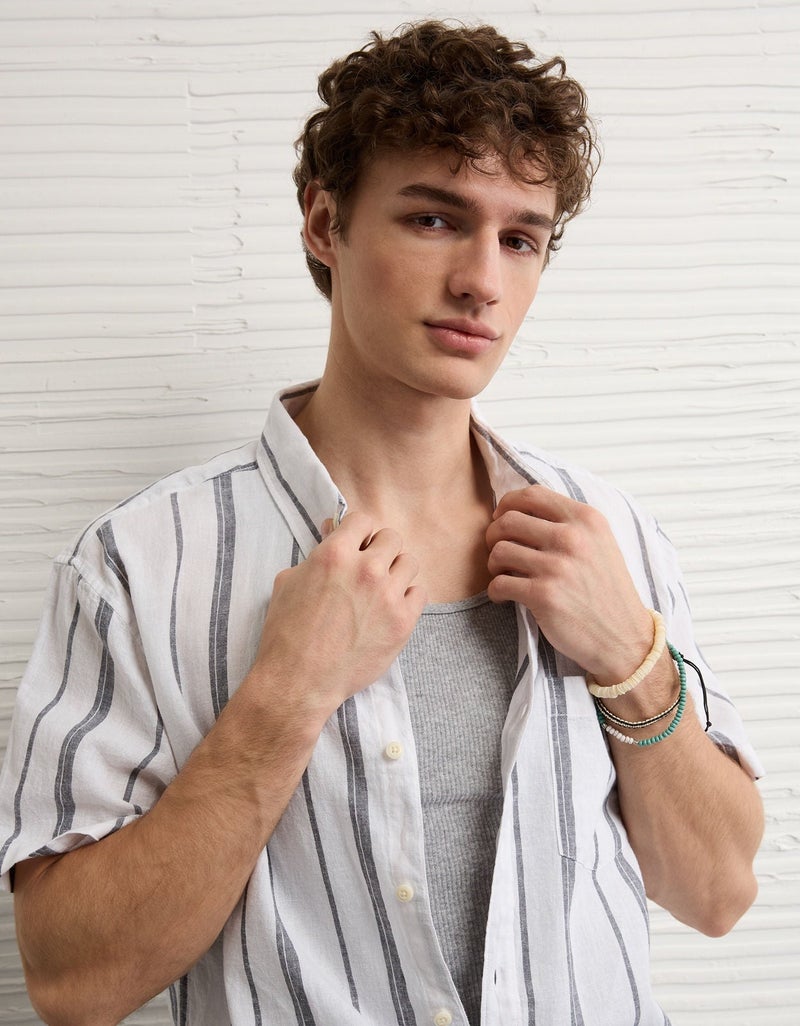 American Eagle AE Standard Fit Linen-Blend Button-Up Shirt - Image 3
