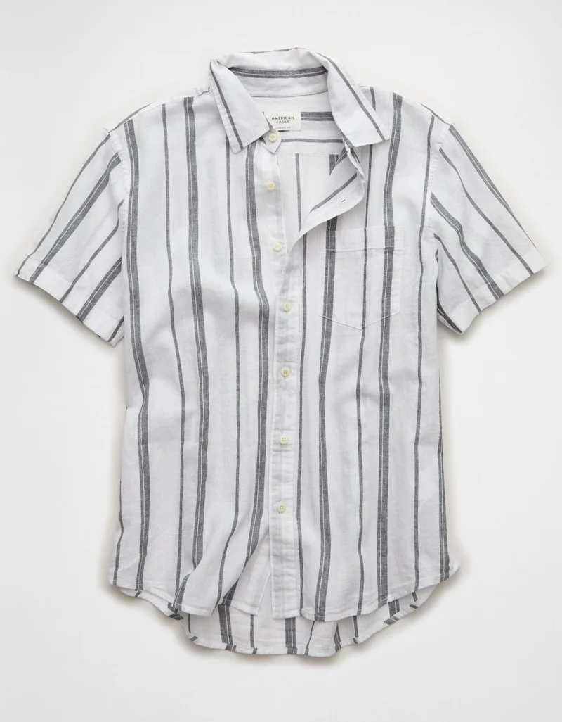 American Eagle  AE Standard Fit Linen-Blend Button-Up Shirt for Men | Best Price UAE