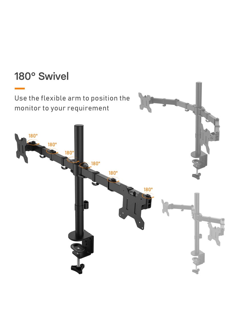 Arabest Dual Monitor Stand, Desk Mount, Monitor Arm for 2 LCD LED Monitor Screens up to 27", Heavy Duty Fully Adjustable Stand, Gaming Monitor Stand with Clamp and Grommet Mounting Base  - Image 4