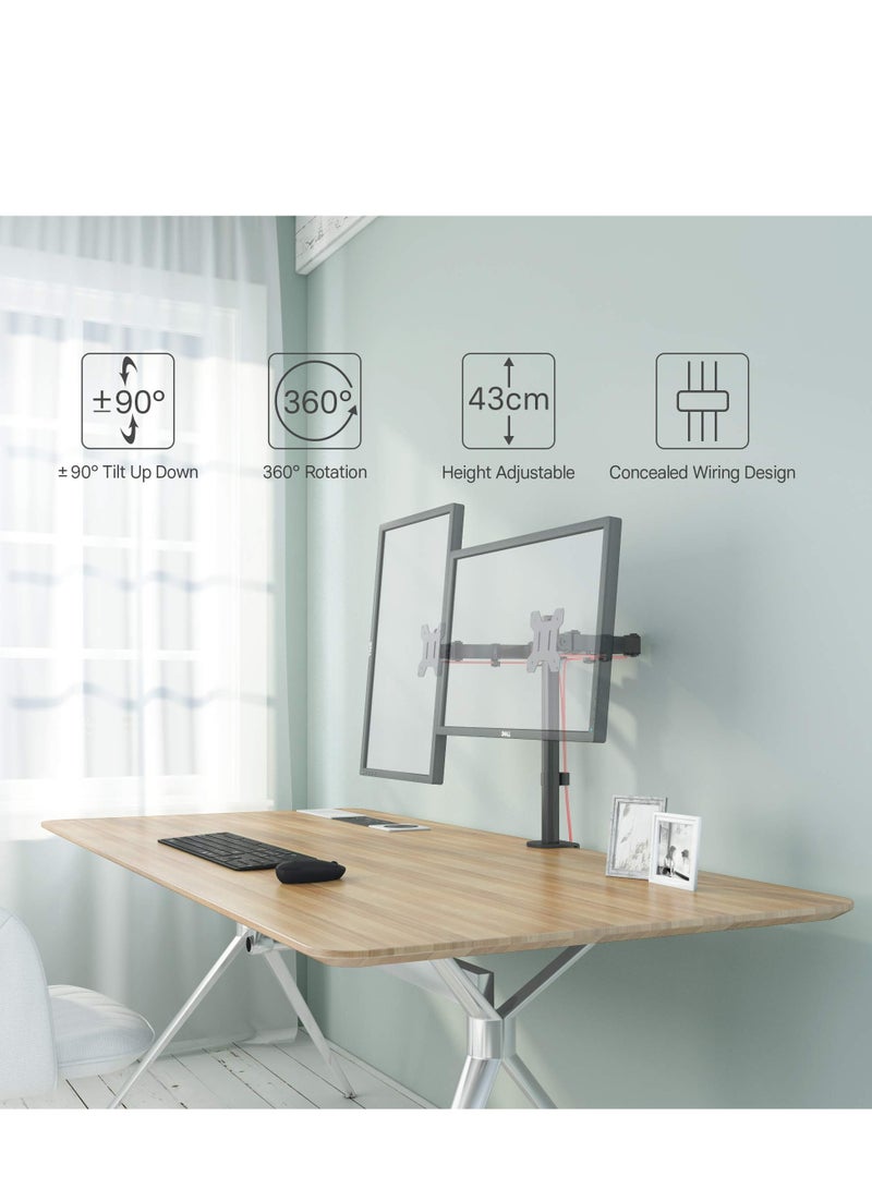 Arabest Dual Monitor Stand, Desk Mount, Monitor Arm for 2 LCD LED Monitor Screens up to 27", Heavy Duty Fully Adjustable Stand, Gaming Monitor Stand with Clamp and Grommet Mounting Base  - Image 2