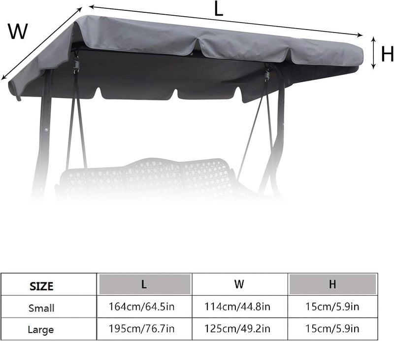 Hagsfire Outdoor Patio Swing Chair Canopy Replacement, 3 Seater Porch Swing Seat Canopy Cover, Waterproof Windproof Anti-UV Heavy Duty Rip Proof Garden Hammock Top Cover, Garden Furniture Covers (Grey, Large) - Image 2