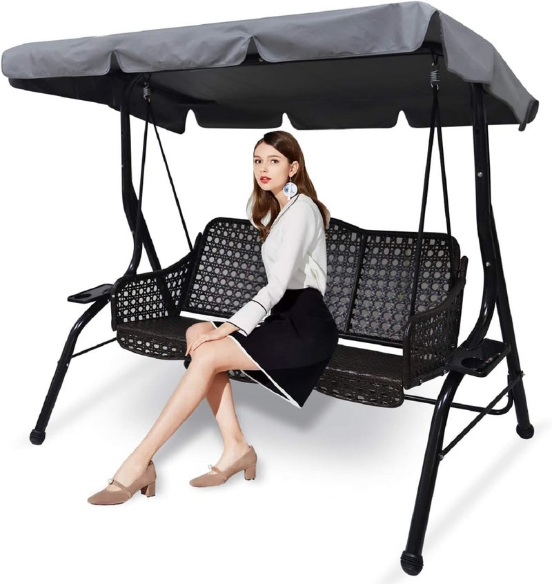 Hagsfire Outdoor Patio Swing Chair Canopy Replacement, 3 Seater Porch Swing Seat Canopy Cover, Waterproof Windproof Anti-UV Heavy Duty Rip Proof Garden Hammock Top Cover, Garden Furniture Covers (Grey, Large) - Image 1
