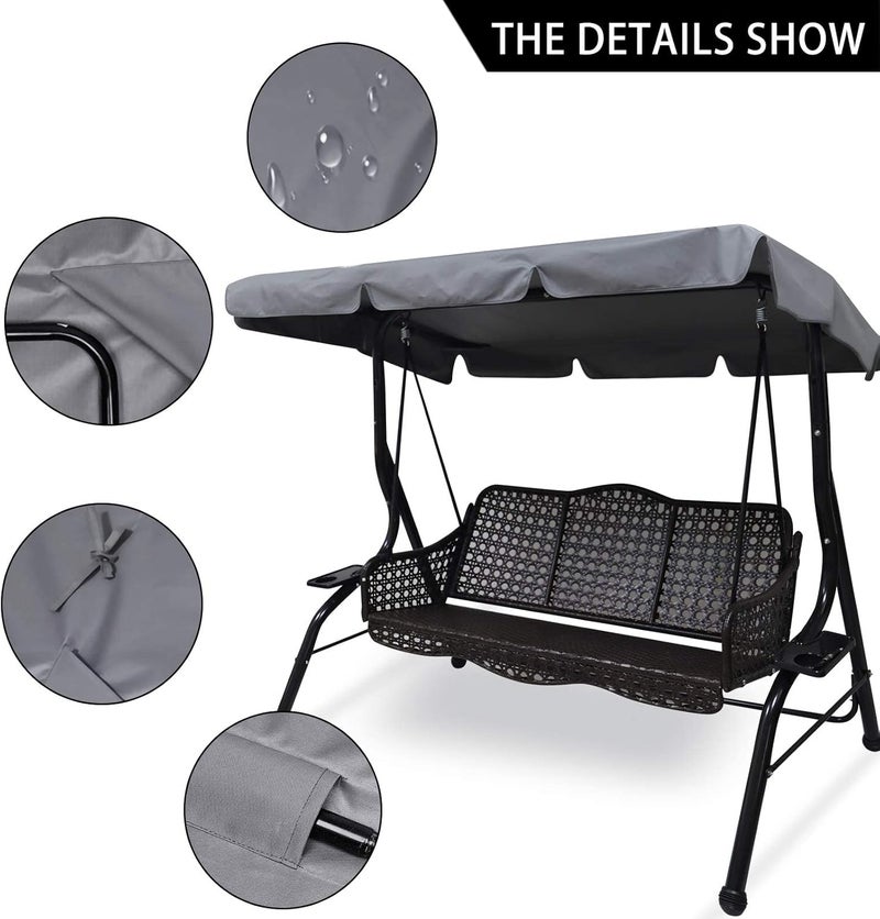 Hagsfire Outdoor Patio Swing Chair Canopy Replacement, 3 Seater Porch Swing Seat Canopy Cover, Waterproof Windproof Anti-UV Heavy Duty Rip Proof Garden Hammock Top Cover, Garden Furniture Covers (Grey, Large) - Image 3