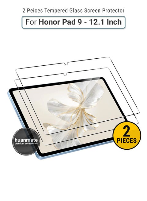 2 Pieces Honor Pad 9 12.1 Inch Tempered Glass Screen Protector – High Transparency, Delicate Touch, Anti-Explosion, Smooth Arc Edges, Easy Installation, Screen Protector for Honor Pad 9 12.1 Inch