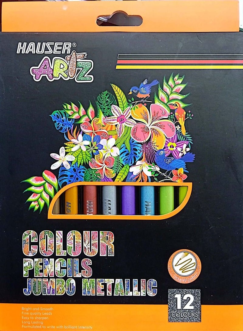HAUSER 12 PIECES COLOUR PENCILS JUMBO METALLING - Image 1