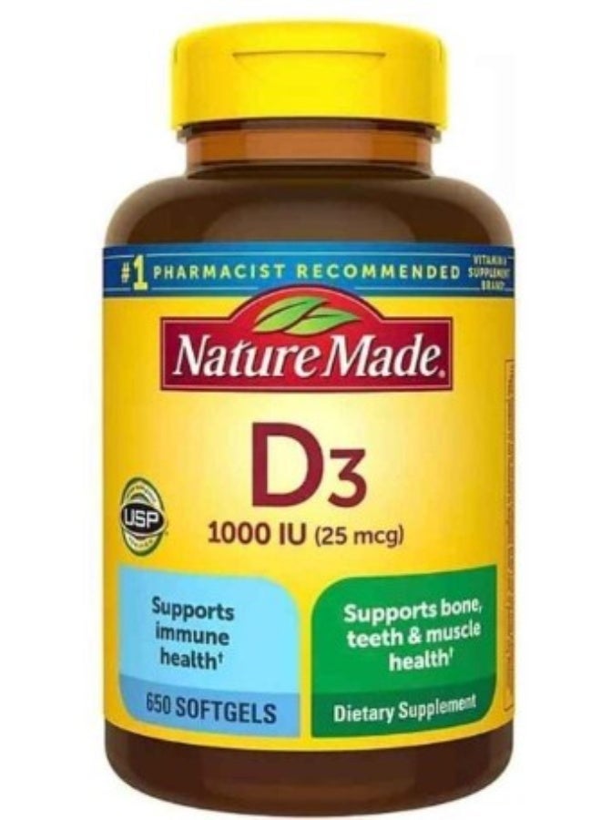 Nature Made Vitamin D3 1000 IU (25mcg) 650 Softgels - Image 1