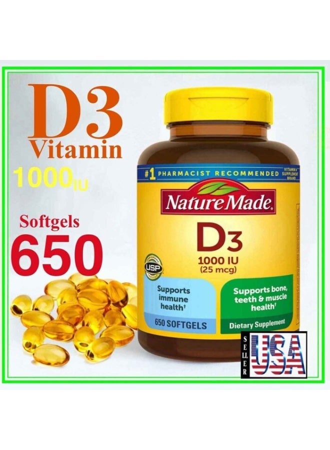 Nature Made Vitamin D3 1000 IU (25mcg) 650 Softgels - Image 2