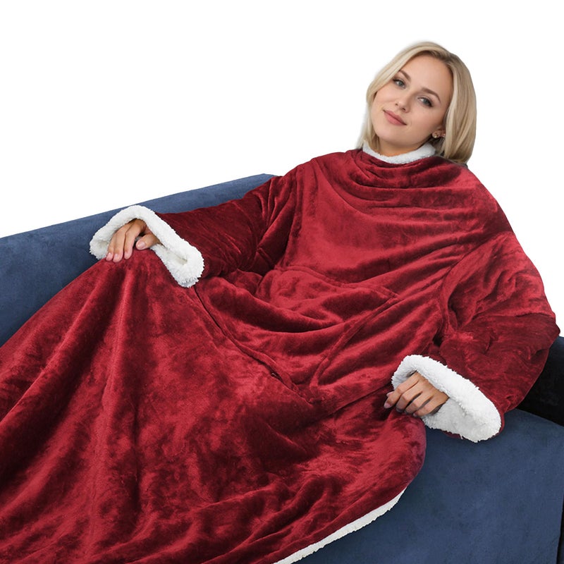 Catalonia Sherpa Wearable Blanket with Sleeves Arms Super Soft Snuggly Body Blanket for Adult Women and Men Portable Gift for Her