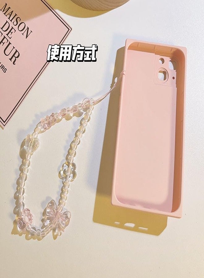 SIMAR ART 2 pcs pink colored charm Chain Lanyard Wrist Strap Soft TPU Shockproof Protective Girly,Crystal Glass Beaded Bracelet with Pink Butterfly and Flower Charms, Transparent and Pink - Image 3