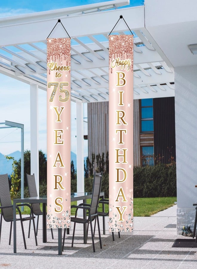 Excelloon 75th Birthday Decorations Door Banner for Women, Pink Rose Gold Cheers to 75 Years Birthday Porch Sign Party Supplies, Happy 75 Birthday Backdrop Decor for Outdoor Indoor - Image 4