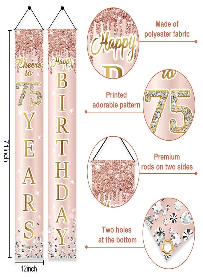 Excelloon 75th Birthday Decorations Door Banner for Women, Pink Rose Gold Cheers to 75 Years Birthday Porch Sign Party Supplies, Happy 75 Birthday Backdrop Decor for Outdoor Indoor - Image 2
