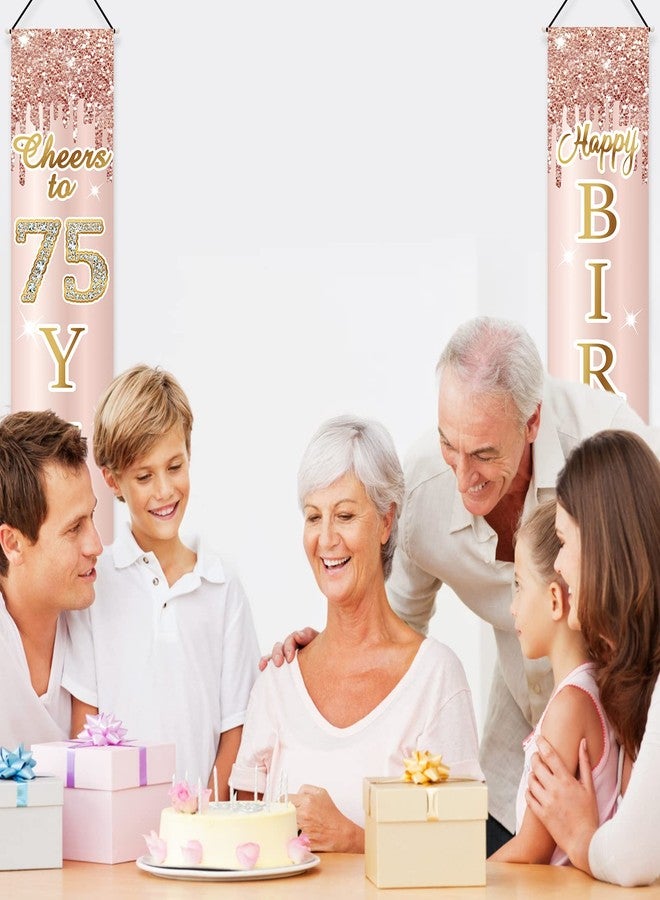Excelloon 75th Birthday Decorations Door Banner for Women, Pink Rose Gold Cheers to 75 Years Birthday Porch Sign Party Supplies, Happy 75 Birthday Backdrop Decor for Outdoor Indoor - Image 5