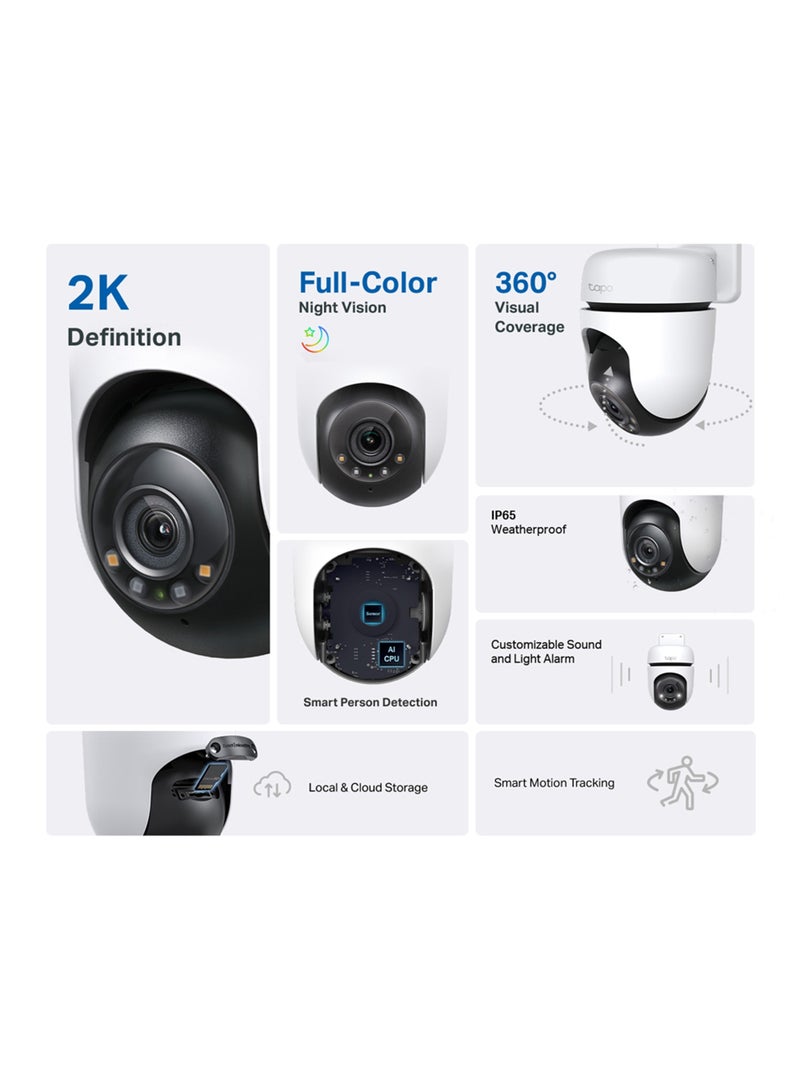 تي بي لينك كاميرا أمان خارجية سلكية Tapo C510W 2K Pan/Tilt Wi-Fi، عرض 360 درجة، تتبع الحركة، تعمل مع Alexa وGoogle Home، رؤية ليلية ملونة، اكتشاف الذكاء الاصطناعي المجاني، تخزين سحابي وبطاقة SD (حتى 512 جيجابايت) - Image 2