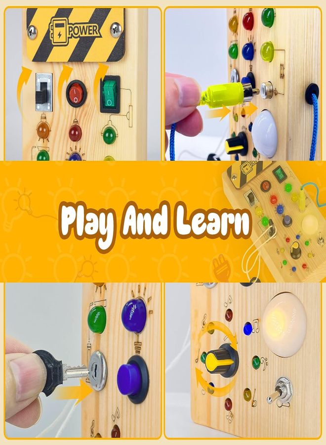 Montessori Toddler Busy Board, Baby Wooden Busy Board with 8 LED Light switches, Sensory Toys Light Switch Toys Travel Toys for 1+ Year Old Baby and Toddler - Image 4