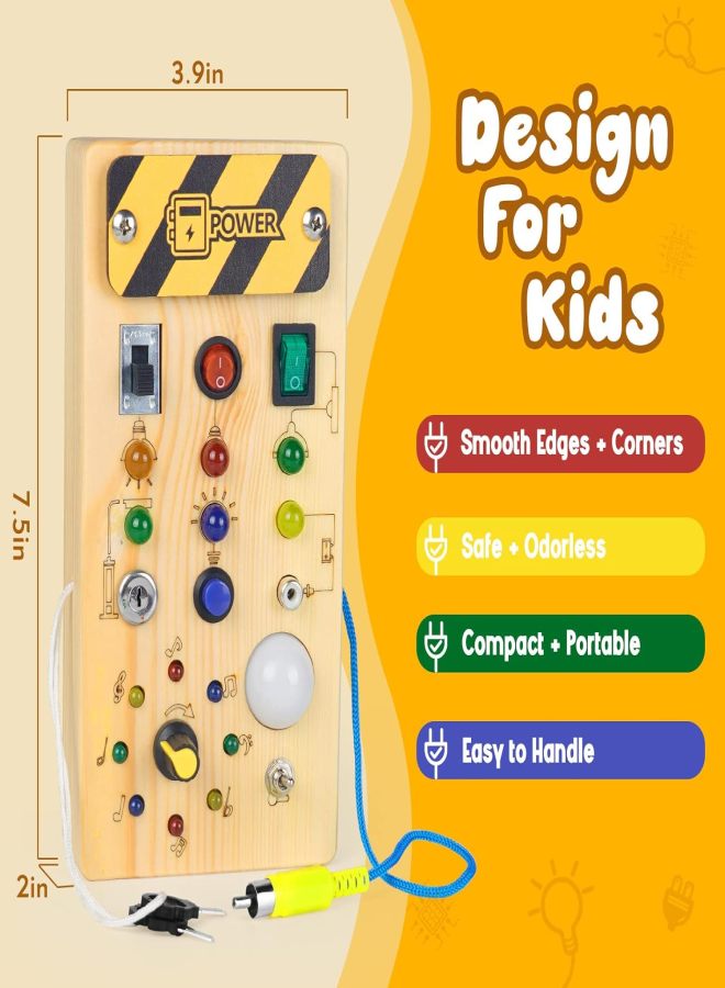 Montessori Toddler Busy Board, Baby Wooden Busy Board with 8 LED Light switches, Sensory Toys Light Switch Toys Travel Toys for 1+ Year Old Baby and Toddler - Image 3