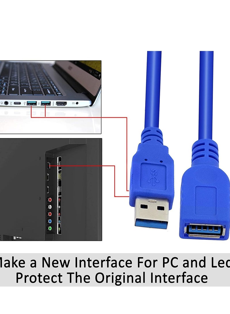 كابل وصلة USB 3.0 ذكر إلى أنثى USB 3.0 عالي السرعة لنقل البيانات 5 جيجابايت في الثانية مع حماية للكمبيوتر واللاب توب والأجهزة الأخرى بطول 1.5 متر، حاسوب شخصي، حاسوب محمول
