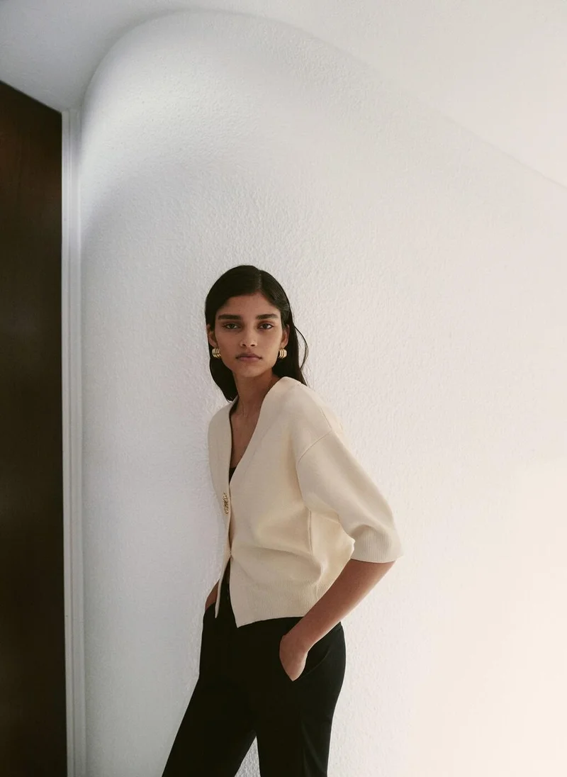 MANGO Knitted cardigan with jewel button