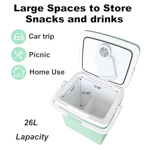 Iceblue Electric Cooler, 26 Liters/28 Cans Mini Fridge with Automatic Locking Handle, 120V AC Home Power Cord & 12V Car Adapter Car Refrigerator, Car Fridge for Home, Car, Gift (Green) - Image 2