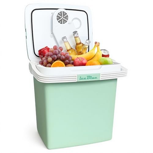 Iceblue Electric Cooler, 26 Liters/28 Cans Mini Fridge with Automatic Locking Handle, 120V AC Home Power Cord & 12V Car Adapter Car Refrigerator, Car Fridge for Home, Car, Gift (Green) - Image 1