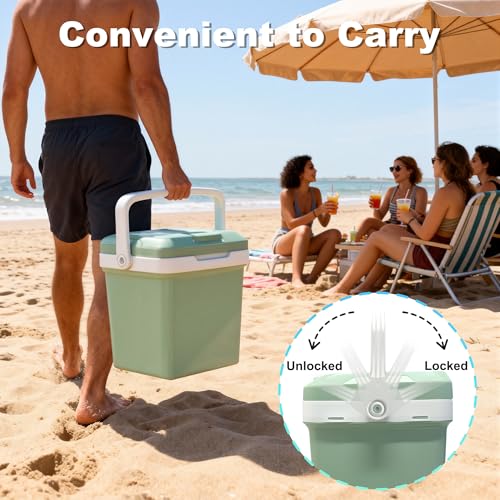 Iceblue Electric Cooler, 26 Liters/28 Cans Mini Fridge with Automatic Locking Handle, 120V AC Home Power Cord & 12V Car Adapter Car Refrigerator, Car Fridge for Home, Car, Gift (Green) - Image 4