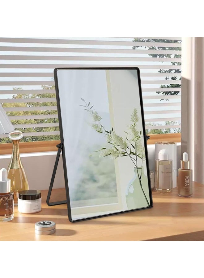 Black Table Mirror - Portable Vanity Metal Framed Rectangular Desk Mirror with Stand for Bedroom, Living Room, Office - 30x22cm - Image 4