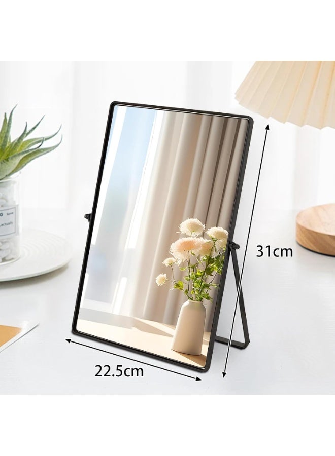 Black Table Mirror - Portable Vanity Metal Framed Rectangular Desk Mirror with Stand for Bedroom, Living Room, Office - 30x22cm - Image 2