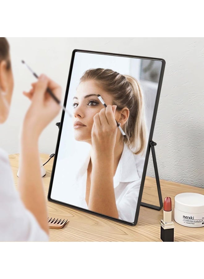 Black Table Mirror - Portable Vanity Metal Framed Rectangular Desk Mirror with Stand for Bedroom, Living Room, Office - 30x22cm - Image 1