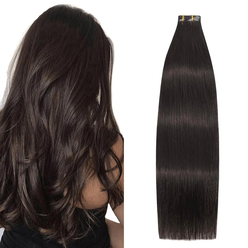Aison Tape in Hair Extensions Real Remy Human Hair Invisible Seamless Skin Weft Human Hair Tape in Extensions Color 2 Dark Brown Human Hair Extensions 16 Inches 30g 20 PcsPack
