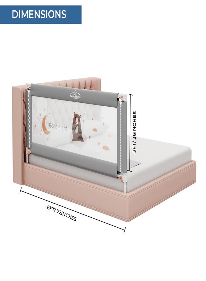 SAFE-O-KID 1 Side Bed Rail (6 Ft/182 cm) with 1-Year Warranty | Bed Railing for Baby Safety |Adjustable Height & Portable | Bed Protector for Baby Falling - Grey - Image 4
