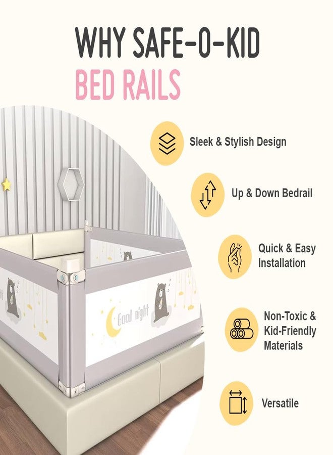 SAFE-O-KID 1 Side Bed Rail (6 Ft/182 cm) with 1-Year Warranty | Bed Railing for Baby Safety |Adjustable Height & Portable | Bed Protector for Baby Falling - Grey - Image 2