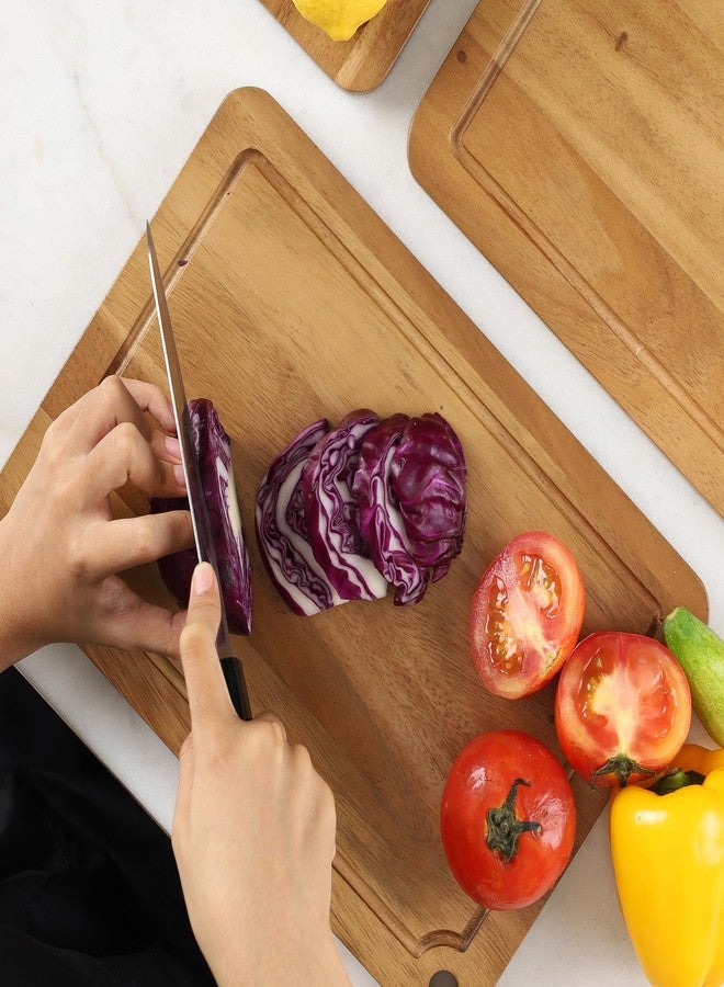 Sango Acacia Cutting Board Set with Juice Grooves and Hanging Holes, 3-Piece - Wood Chopping Boards, Stackable & Reversible for Kitchen, Non-Toxic, Perfect as Butcher Block Countertop, Atelier - Image 5